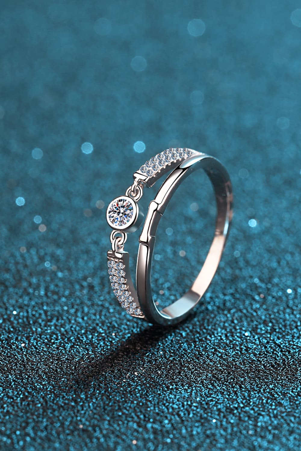 Moissanite Cutout Rhodium-Plated Ring - Shah S. Sahota