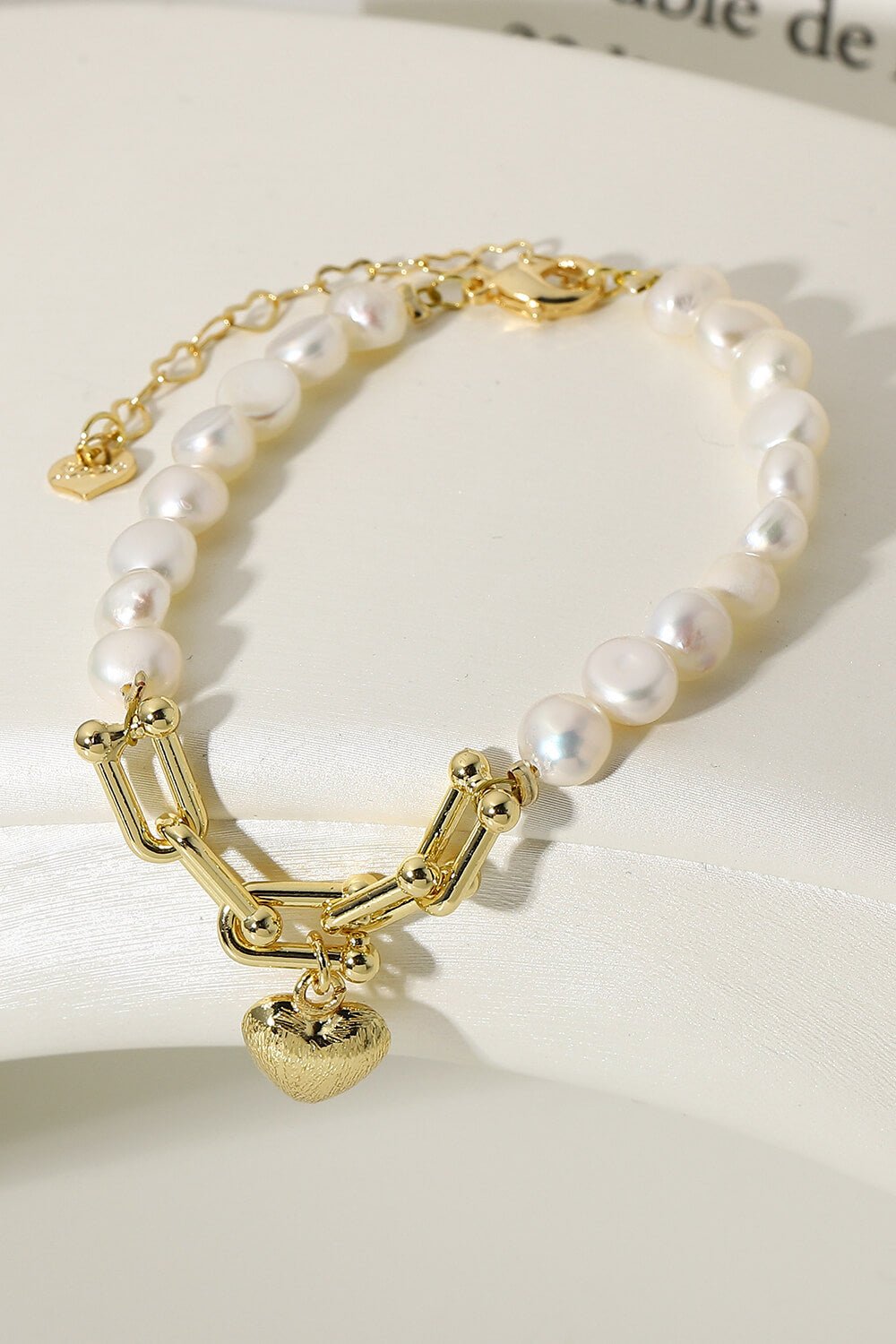 14K Gold Plated Heart Charm Pearl Bracelet - Shah S. Sahota