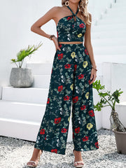 Floral Halter Neck Top and Wide Leg Pants Set - Shah S. Sahota