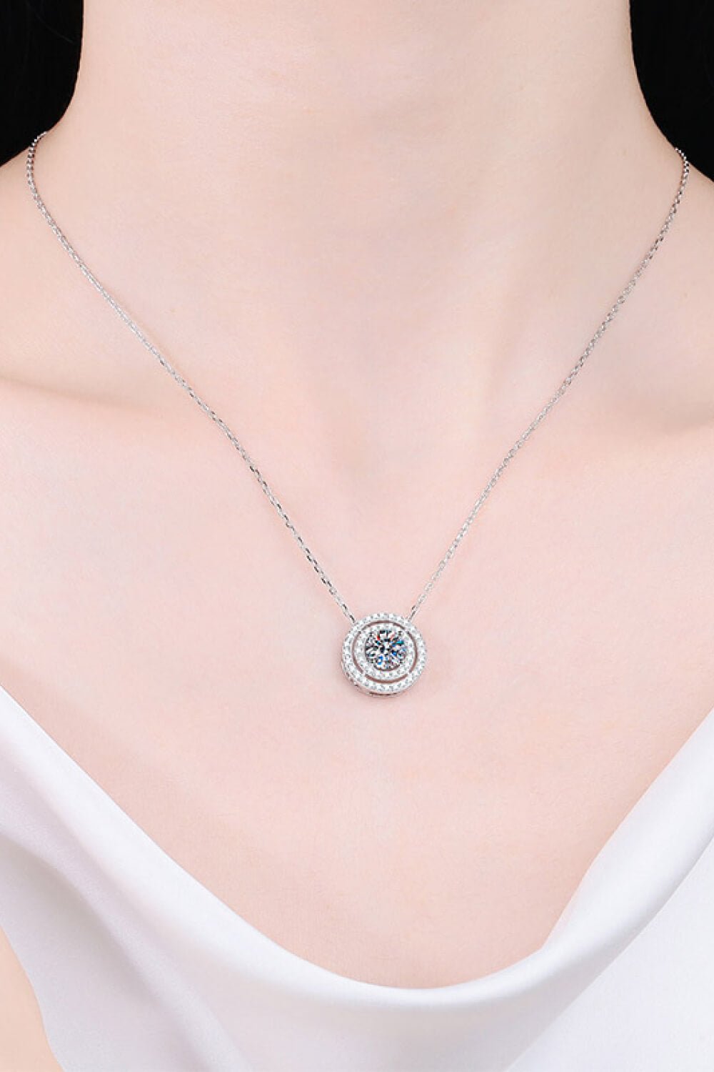 Moissanite Round Pendant Rhodium-Plated Necklace - Shah S. Sahota