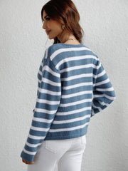 Striped Button Front Cardigan - Shah S. Sahota