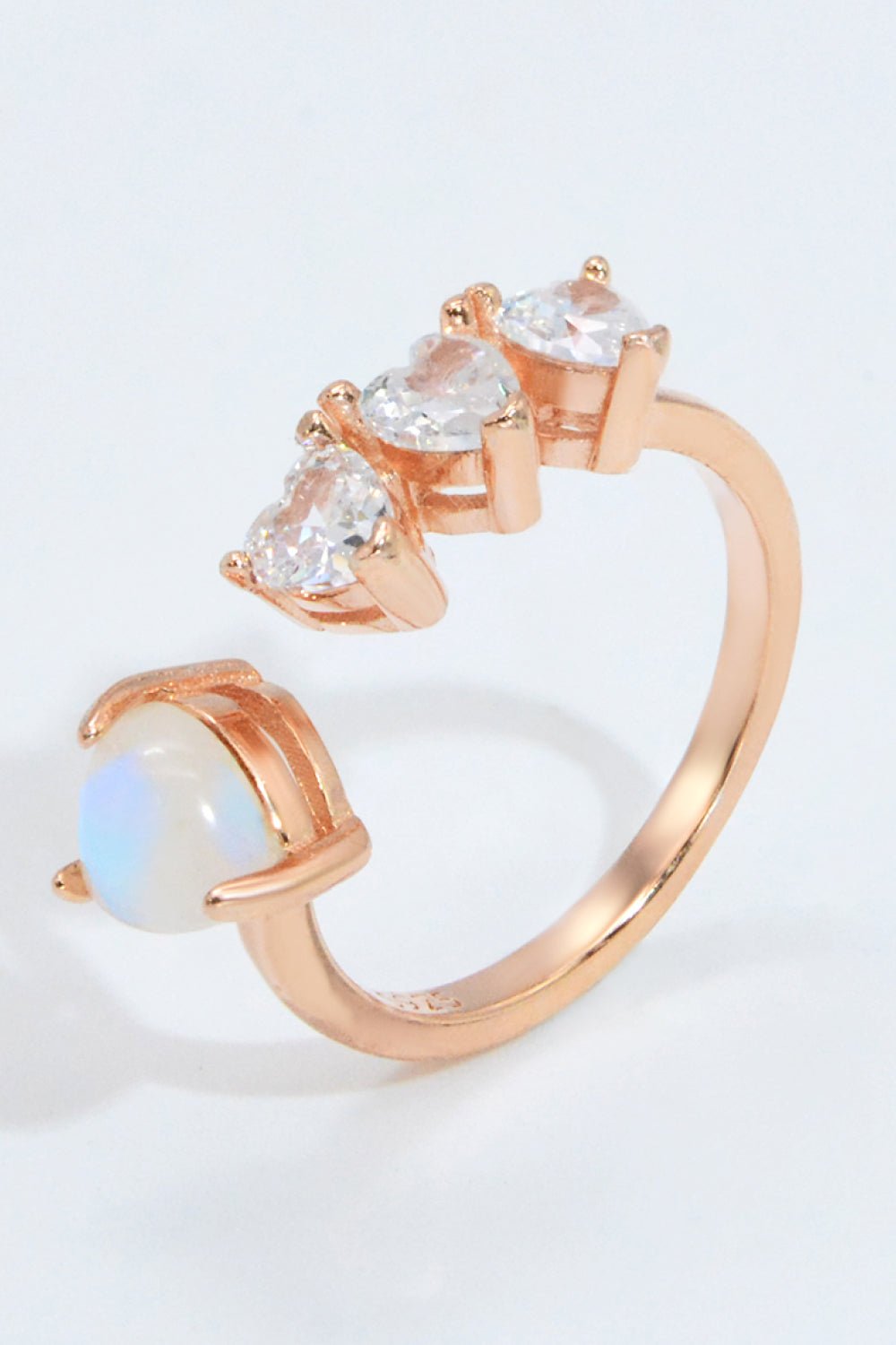 Natural Moonstone and Zircon Heart Open Ring - Shah S. Sahota