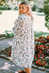 Plus Size Paisley Print Puff Sleeve Dress - Shah S. Sahota