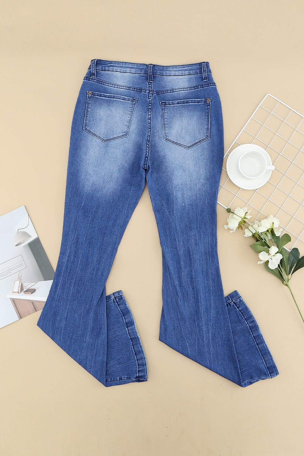 Distressed Flare Leg Jeans with Pockets - Shah S. Sahota