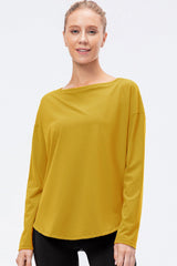 Exposed Seam Boat Neck Long Sleeve Yoga Tee - Shah S. Sahota
