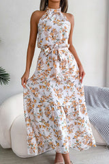 Floral Tie Waist Backless Maxi Dress - Shah S. Sahota