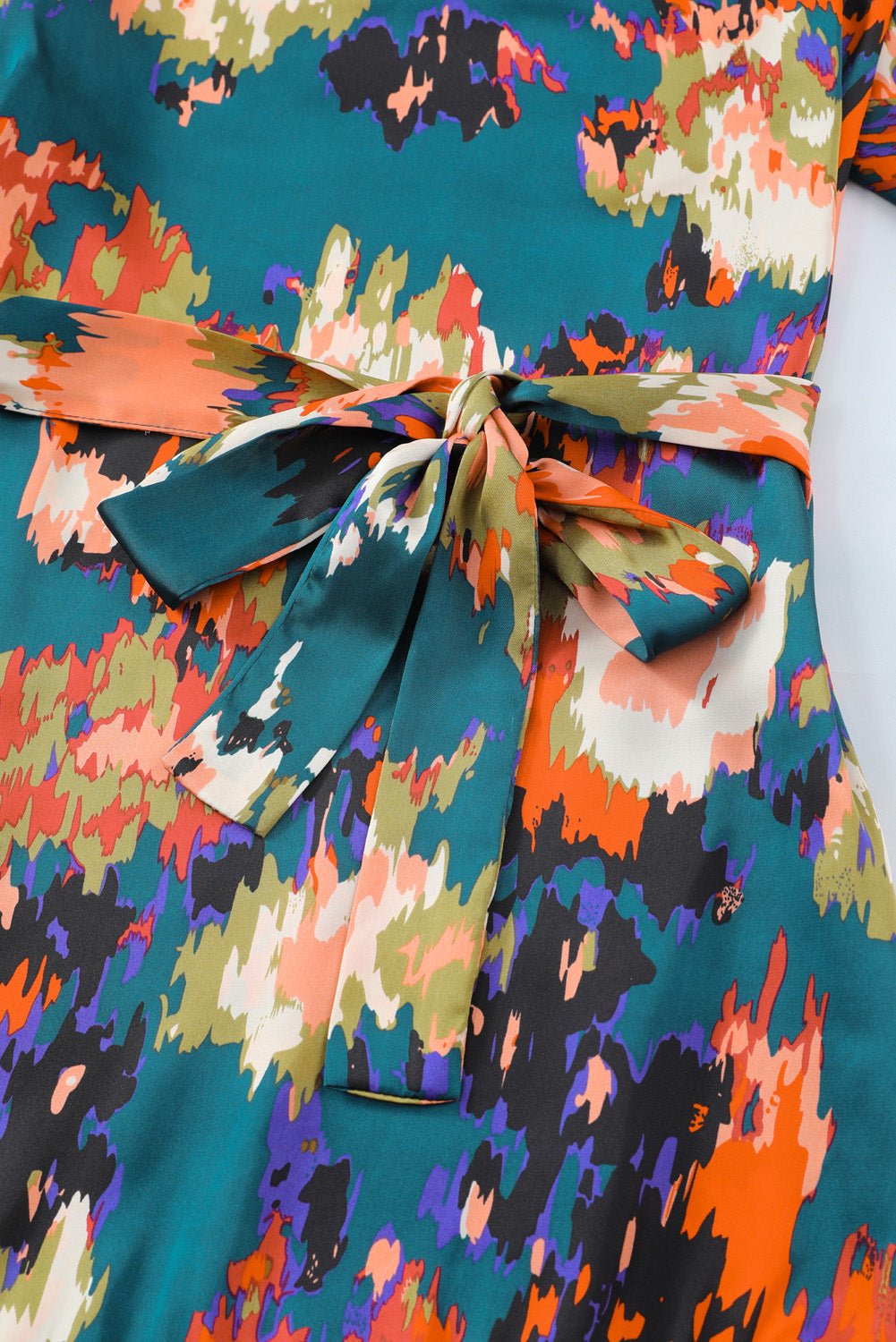 Abstract Print Belted Ruffle Hem Dress - Shah S. Sahota