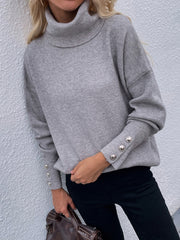 Button Detail Rib-Knit Turtleneck Sweater - Shah S. Sahota