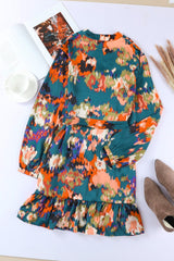 Abstract Print Belted Ruffle Hem Dress - Shah S. Sahota