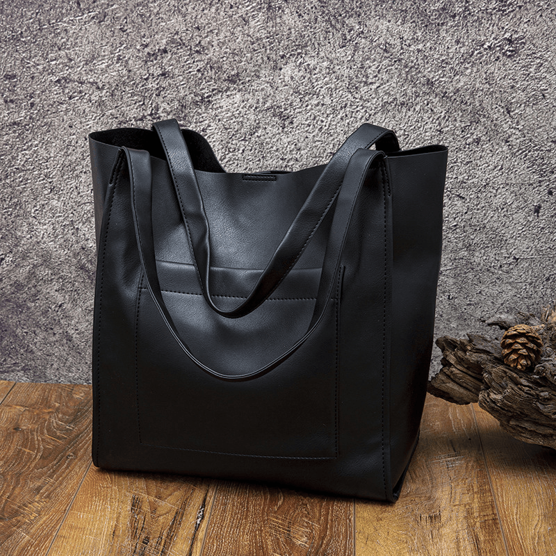 Retro Large Capacity Waxy Leather Tote Bag - Shah S. Sahota