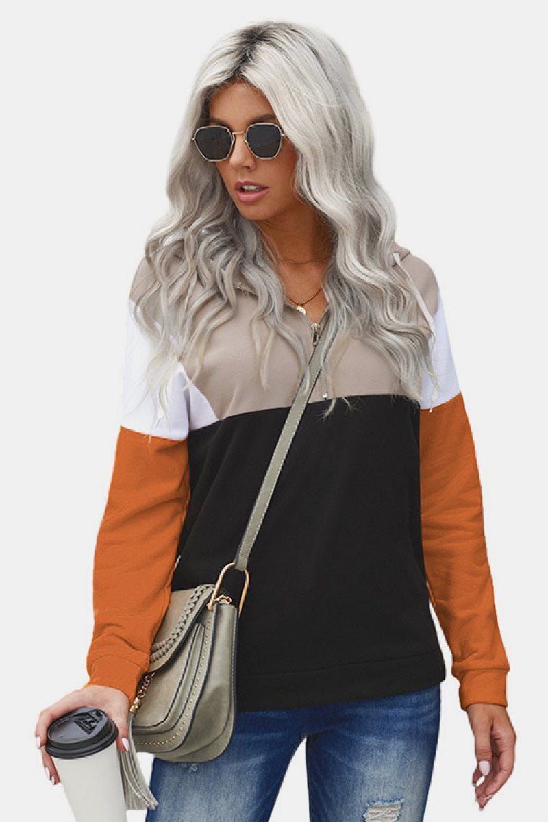 Colorblock Half Zip Drawstring Sweatshirt - Shah S. Sahota