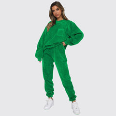 Corduroy Crew Neck Pullover Long Sleeve Sweatshirts & TiePants Two-Piece Sets - Shah S. Sahota