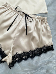Lace Trim Cami, Shorts, Eye Mask, Scrunchie, and Bag Pajama Set - Shah S. Sahota