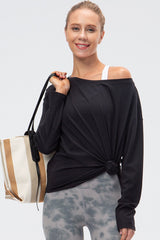 Exposed Seam Boat Neck Long Sleeve Yoga Tee - Shah S. Sahota