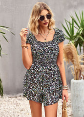 Printed Frill Trim Square Neck Romper