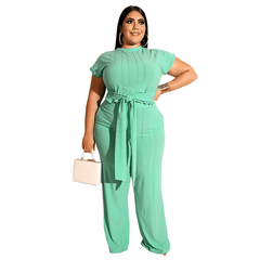 Women's Solid Color Belted Two Piece Set - Shah S. Sahota