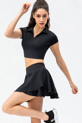 Cropped Short Sleeve Collared Yoga Top - Shah S. Sahota