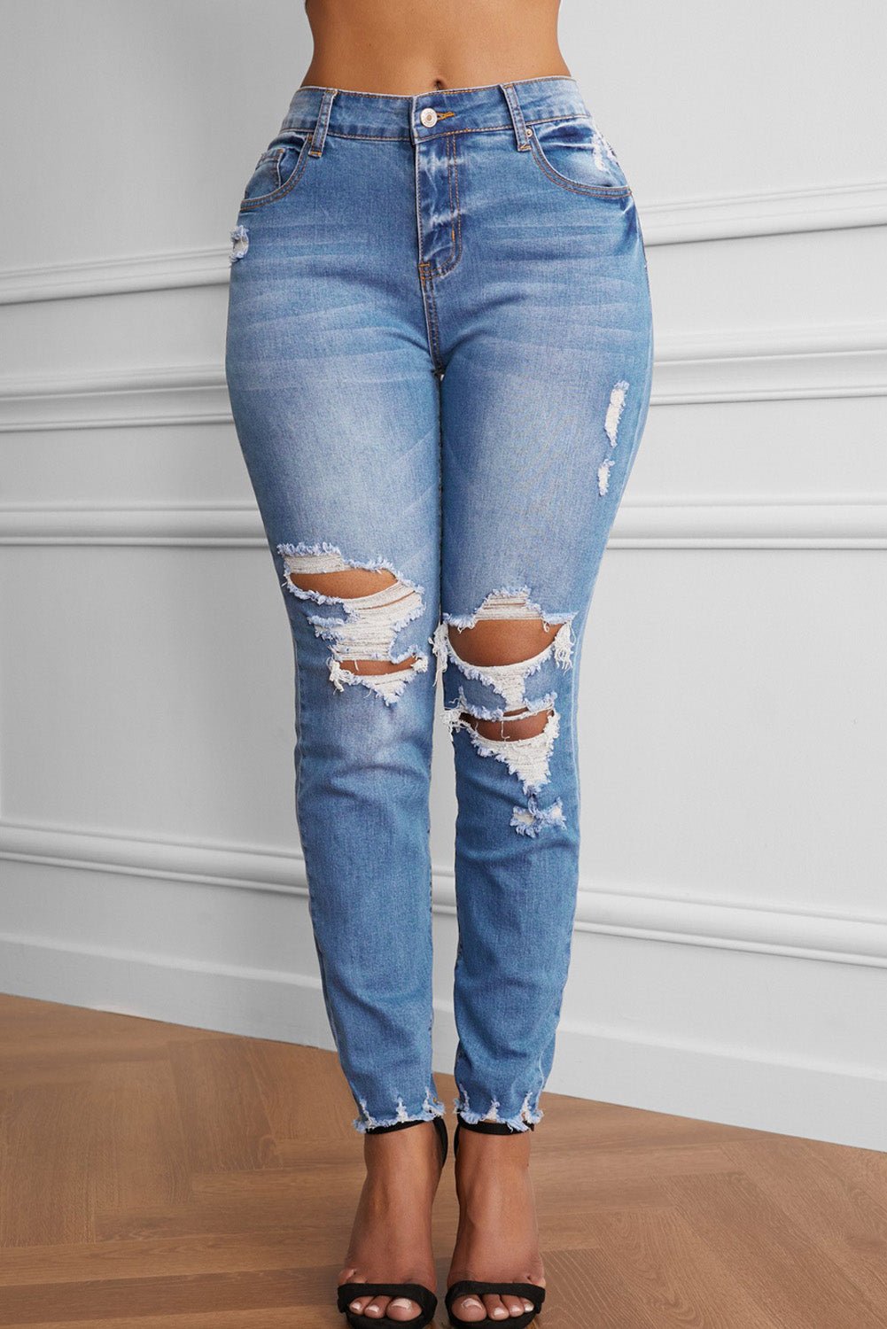 Raw Cut Frayed Hem Jeans - Shah S. Sahota