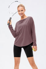 Exposed Seam Boat Neck Long Sleeve Yoga Tee - Shah S. Sahota