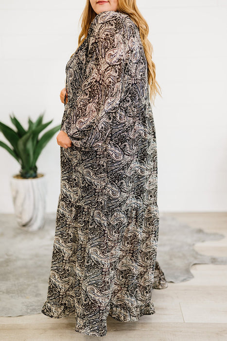 Plus Size Paisley Print Balloon Sleeve Maxi Dress - Shah S. Sahota