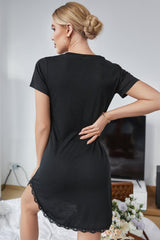 RISE AND SHINE Contrast Lace V-Neck T-Shirt Dress - Shah S. Sahota