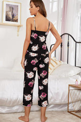 Floral V-Neck Cami and Cropped Pants Lounge Set - Shah S. Sahota