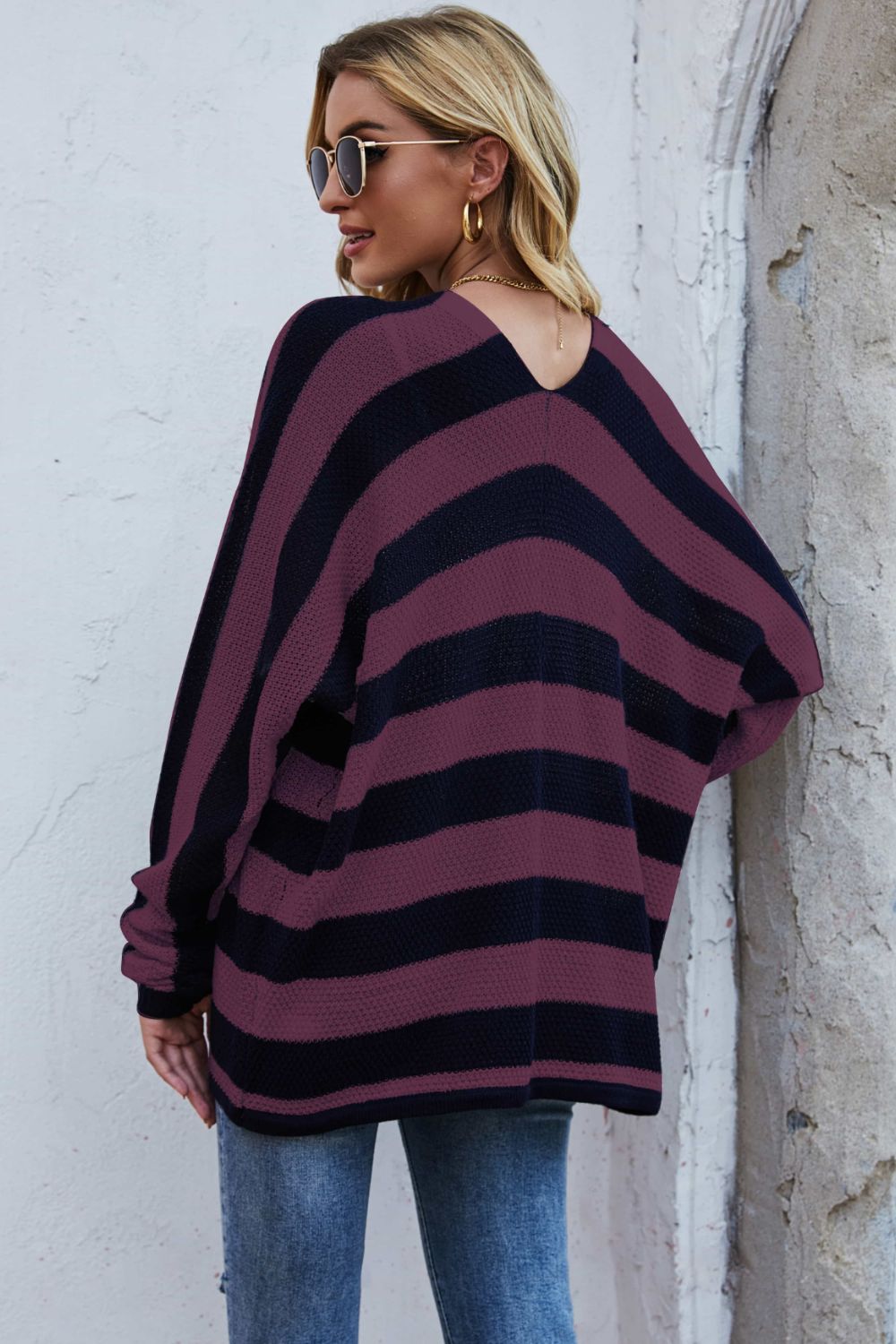 Striped Dolman Sleeve Open Front Cardigan - Shah S. Sahota