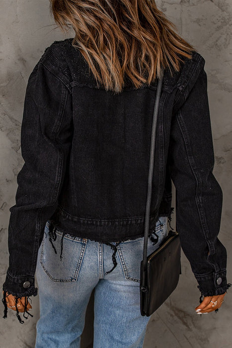 Frayed Trim Button Down Denim Jacket - Shah S. Sahota