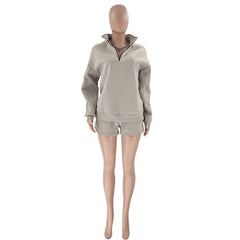 Stand-Up Collar Zipper Pullover Long-Sleeved Sweatshirts & Tie Shorts Lounge Sets - Shah S. Sahota