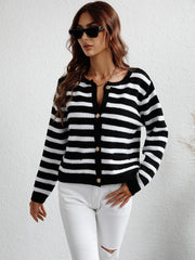 Striped Button Front Cardigan - Shah S. Sahota