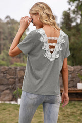 Contrast Crochet Lace Back Top - Shah S. Sahota