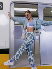 Cow Print Lace-Up Straight Leg Pants - Shah S. Sahota