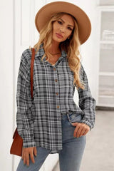 Plaid Print Drop Shoulder Button Down Shirt - Shah S. Sahota