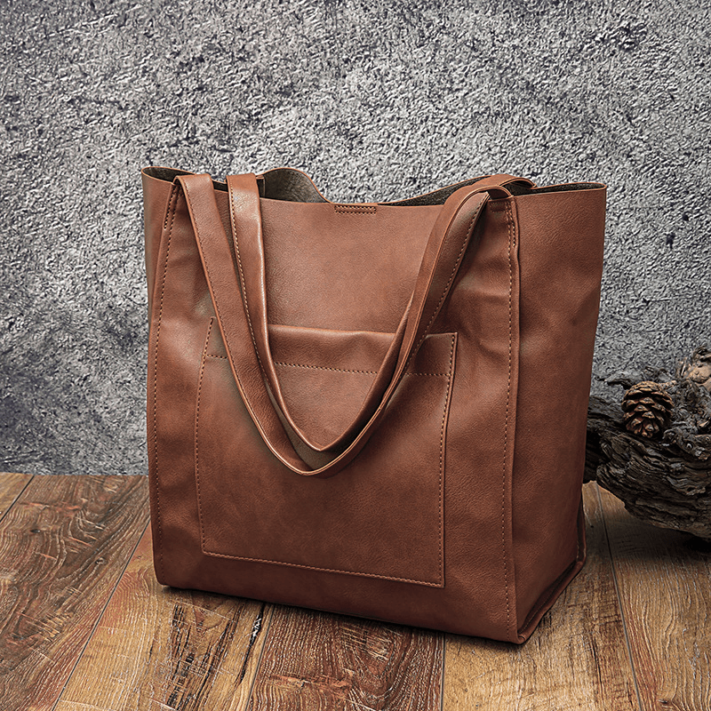 Retro Large Capacity Waxy Leather Tote Bag - Shah S. Sahota