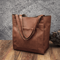 Retro Large Capacity Waxy Leather Tote Bag - Shah S. Sahota