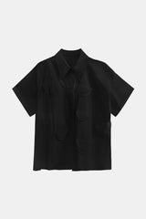 Cutout Pointed Collar Button Front Shirt - Shah S. Sahota