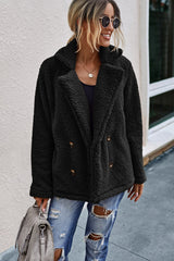 Double Button Lapel Collar Teddy Coat - Shah S. Sahota