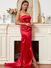 Satin Strapless Split Zip-Back Dress