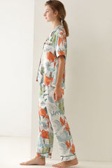 Botanical Print Button-Up Top and Pants Pajama Set - Shah S. Sahota