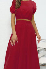 Puff Sleeve Crop Top and Maxi Skirt Set - Shah S. Sahota