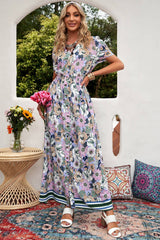 Floral Buttoned Short Sleeve Maxi Dress - Shah S. Sahota