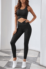 Gray Crisscross Sports Bra And Leggings Set - Shah S. Sahota