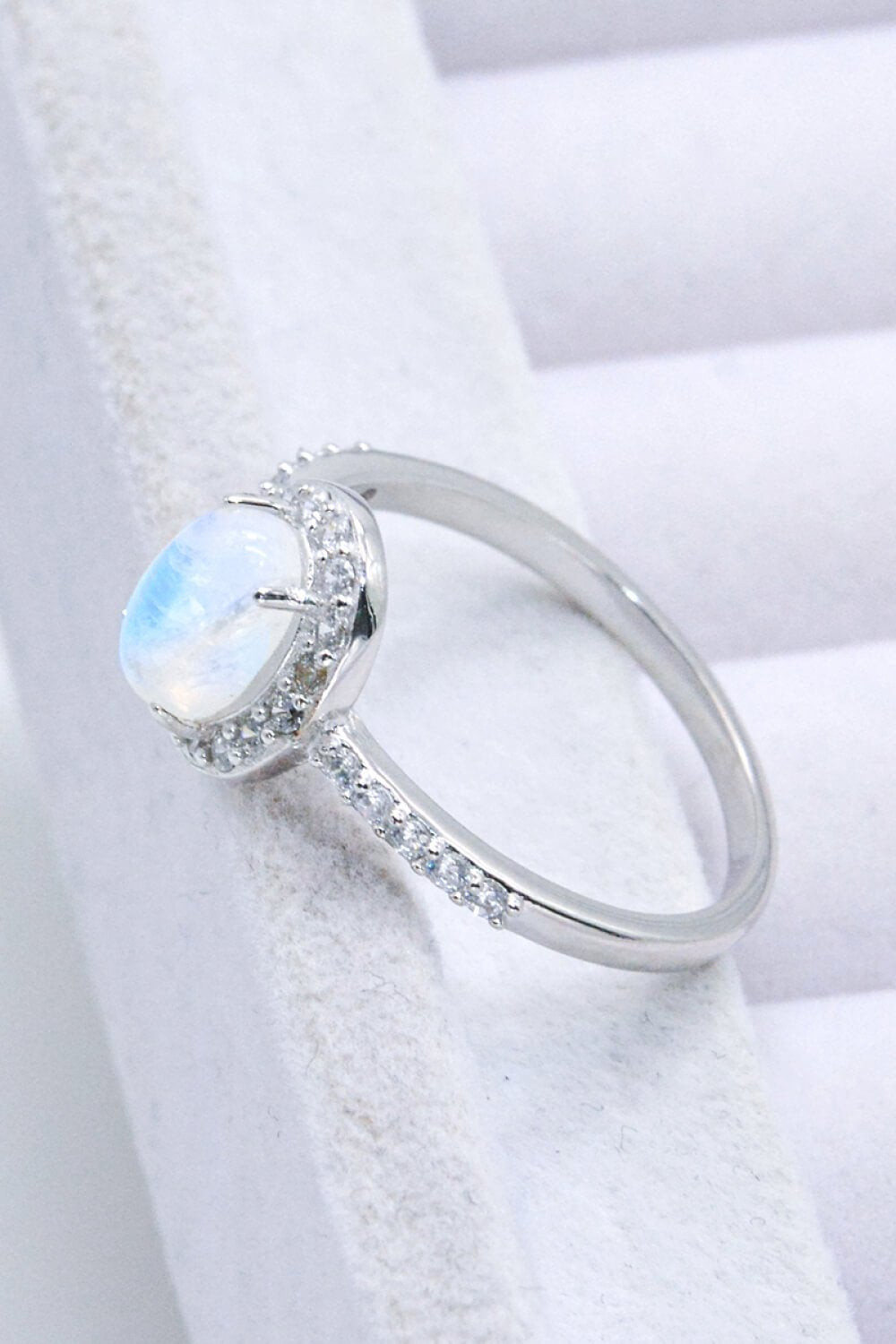 925 Sterling Silver Natural Moonstone Halo Ring - Shah S. Sahota