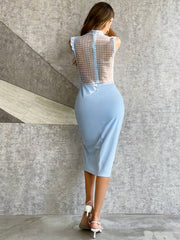 Mock Neck Ruffle Shoulder Slit Dress - Shah S. Sahota