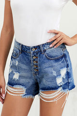 Distressed Button Fly Denim Shorts - Shah S. Sahota