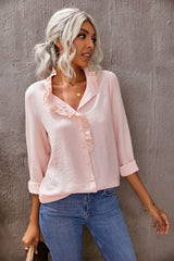 Eyelet Ruffles Button Crinkled Shirt - Shah S. Sahota