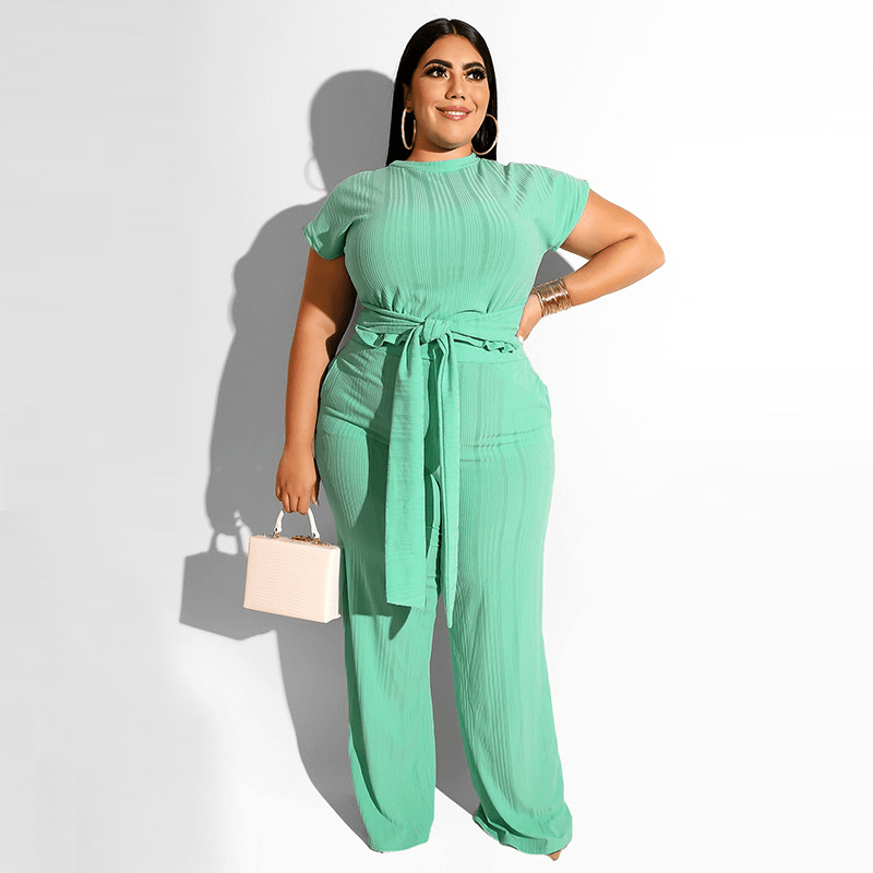 Women's Solid Color Belted Two Piece Set - Shah S. Sahota