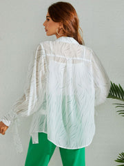 Printed Tie-Cuff Balloon Sleeve Sheer Shirt - Shah S. Sahota