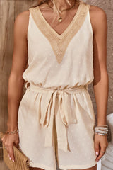 Swiss Dot Contrast Tie Waist Romper - Shah S. Sahota