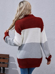 Color Block Rib-Knit Tunic Sweater - Shah S. Sahota